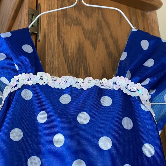 EUC ROYAL BLUE AND WHITE POLKA DOT SATIN AND TULLE BALLERINA DANCE COSTUME 6C - Picture 2 of 11